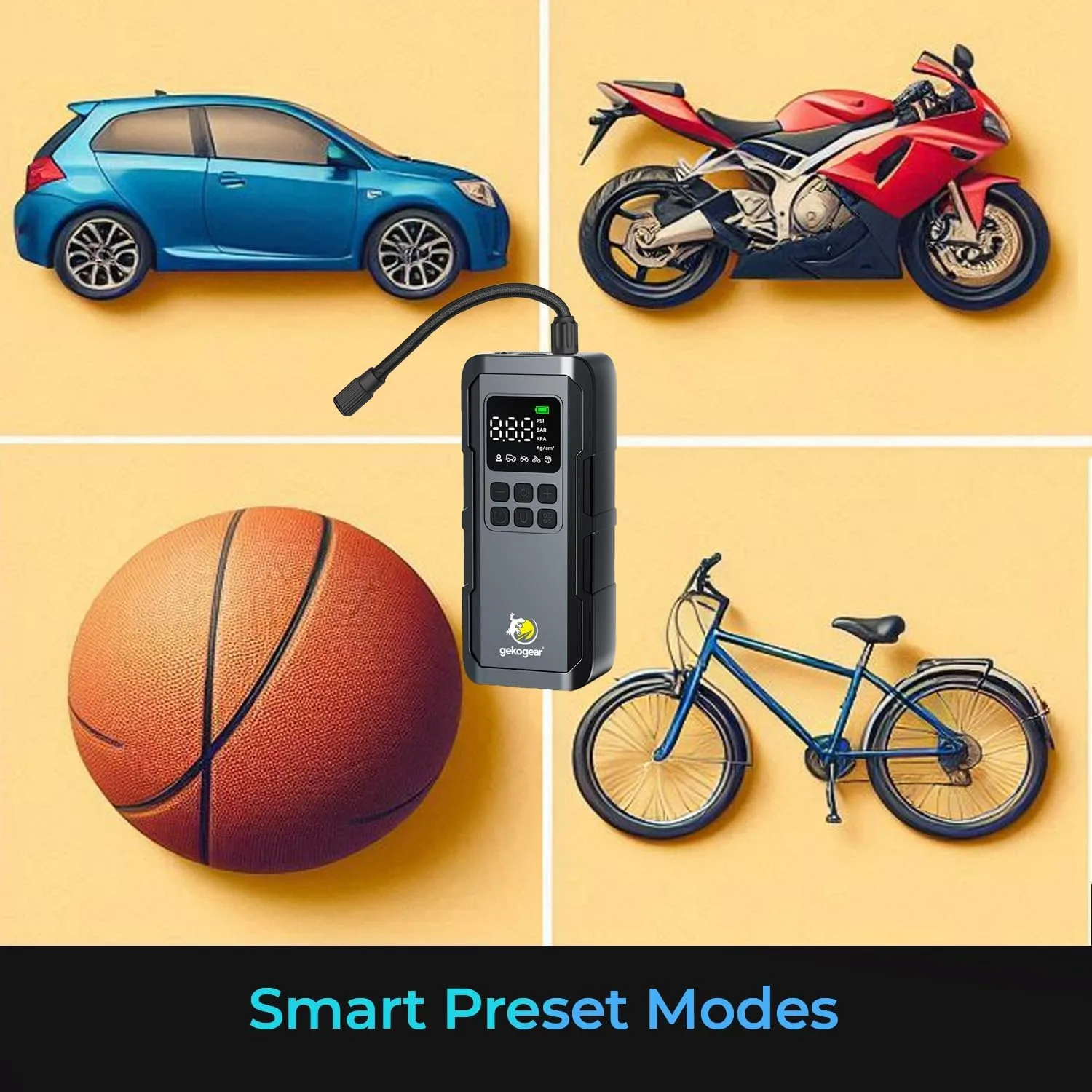 myGEKOgear Tire Inflator Portable Air Compressor - 150PSI Portable Air Pump, LCD Display, 5 Preset Modes