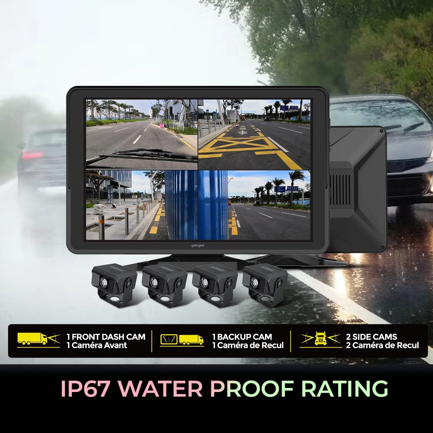 GekoGear Orbit T100 4 Channel 1080P Dash Cam for Trucks with a 10.1" IPS Screen