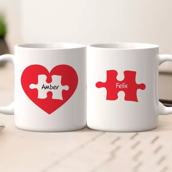 Heart Puzzle Couple Mug Set