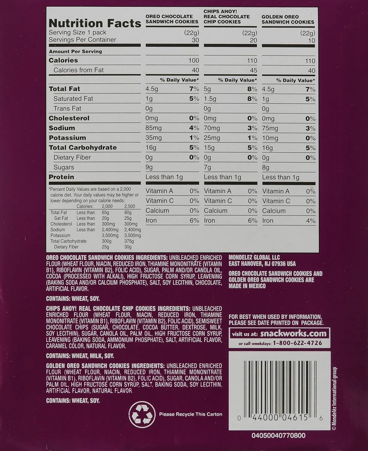 Nabisco Cookie Variety Pack, 44.8 Oz, Box Of 60 Packs