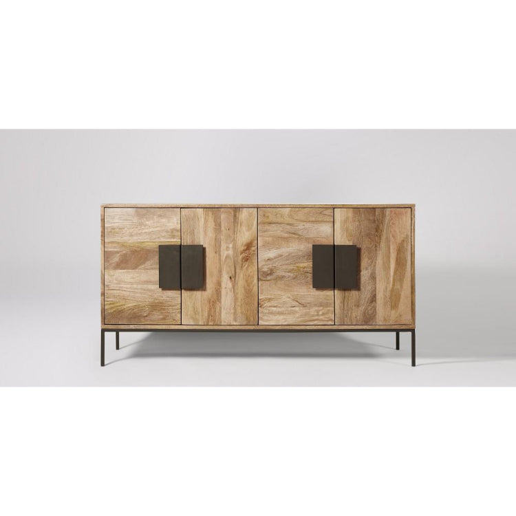 Rustic Solid Wood Sideboard with Metal Accents - Industrial Console Cabinet