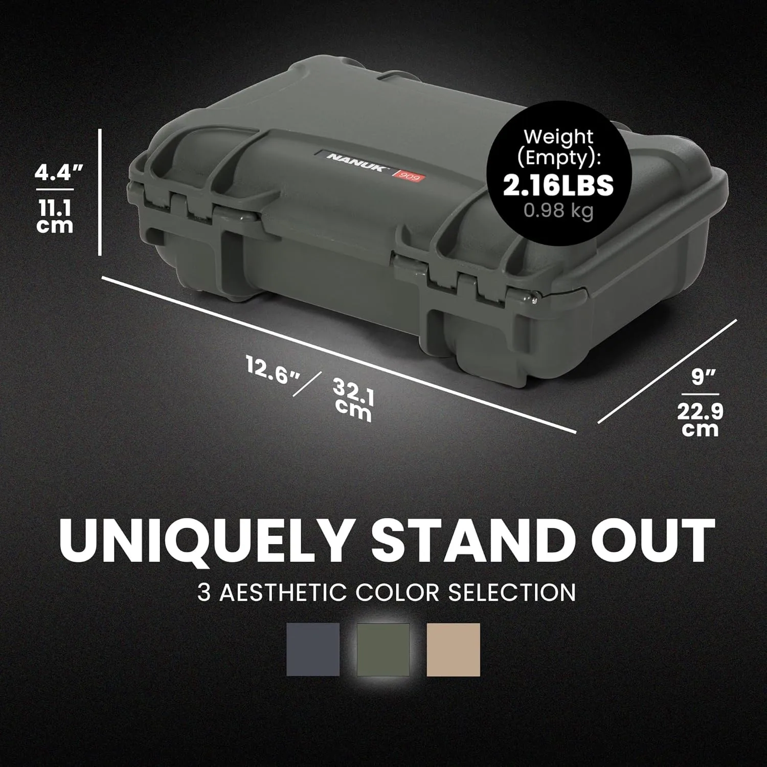 NANUK 909 Hard Case with Custom Foam Insert, Short Multipurpose Case - IP67 Waterproof Sporting Gear Storage