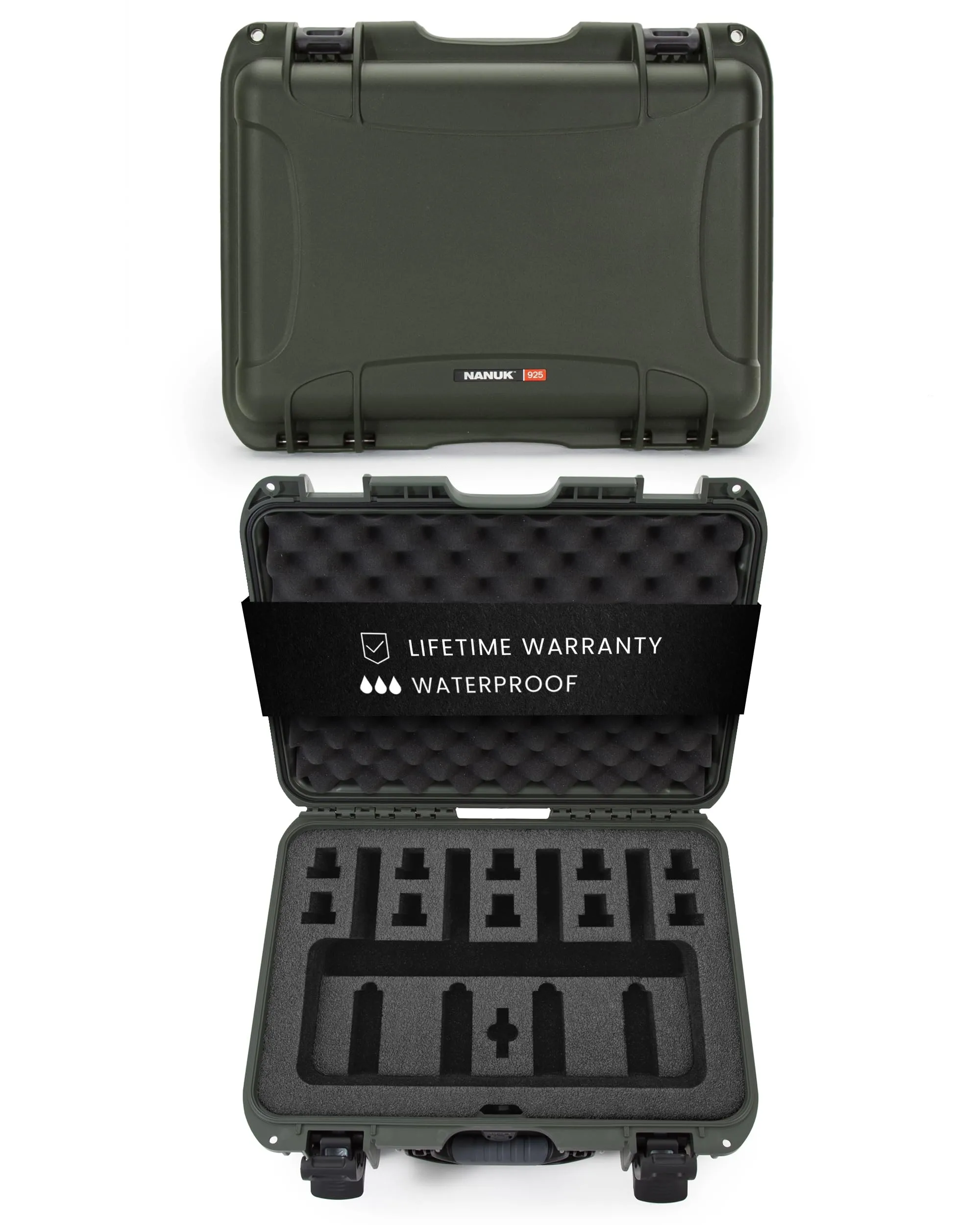 NANUK 925 Hard Case with Custom Foam Insert for 4 UP Sporting Gear & Accessories - IP67 Waterproof Storage - x 6.4") Olive