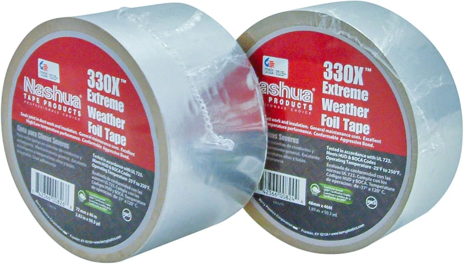 Nashua 330X/SI250 330X Extreme Weather Foil Tape, 3.5 mil Thick, 50 yd. Length x 2" Width, Silver