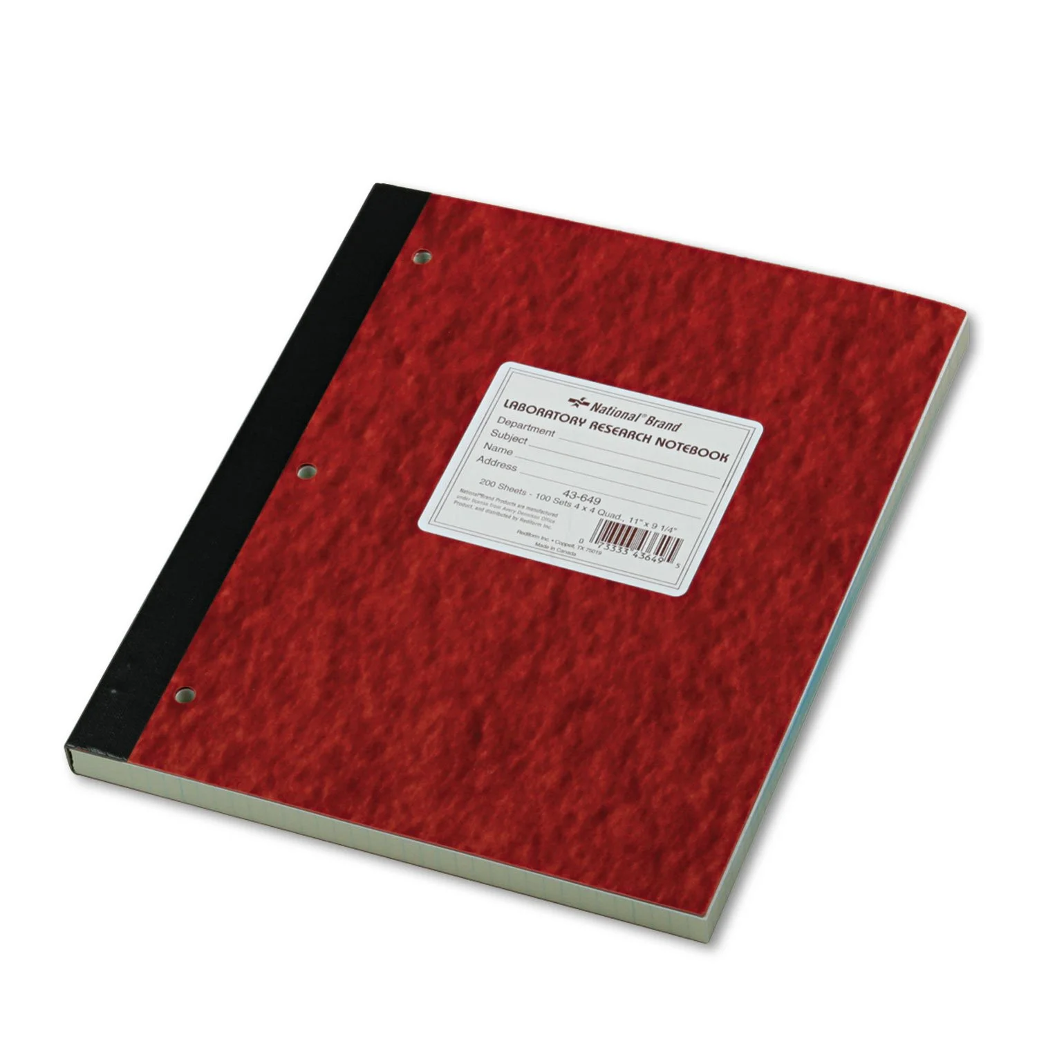 NATIONAL Laboratory Notebook, 11 x 9.25 in, Quadrille Ruled, 100 Numbered Sets, Brown