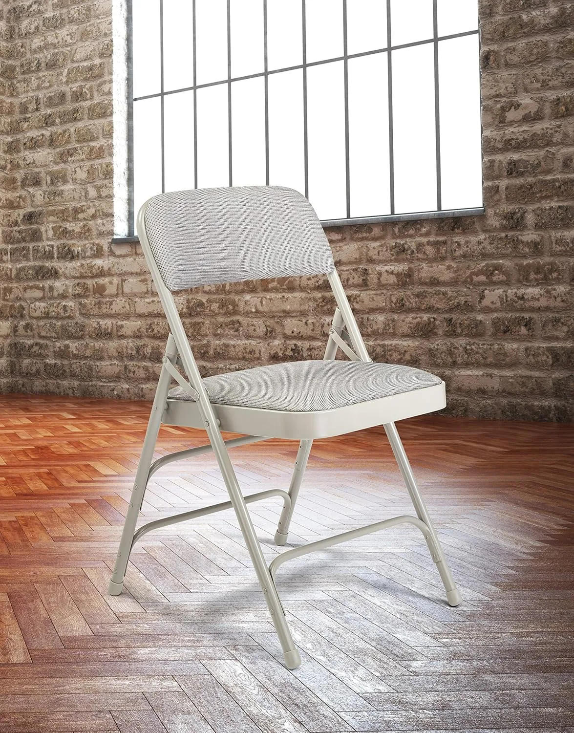 National Public Seating 2302 Deluxe Fabric Upholstered Triple Brace Double Hinge Premium Folding Chair, Graystone Surface