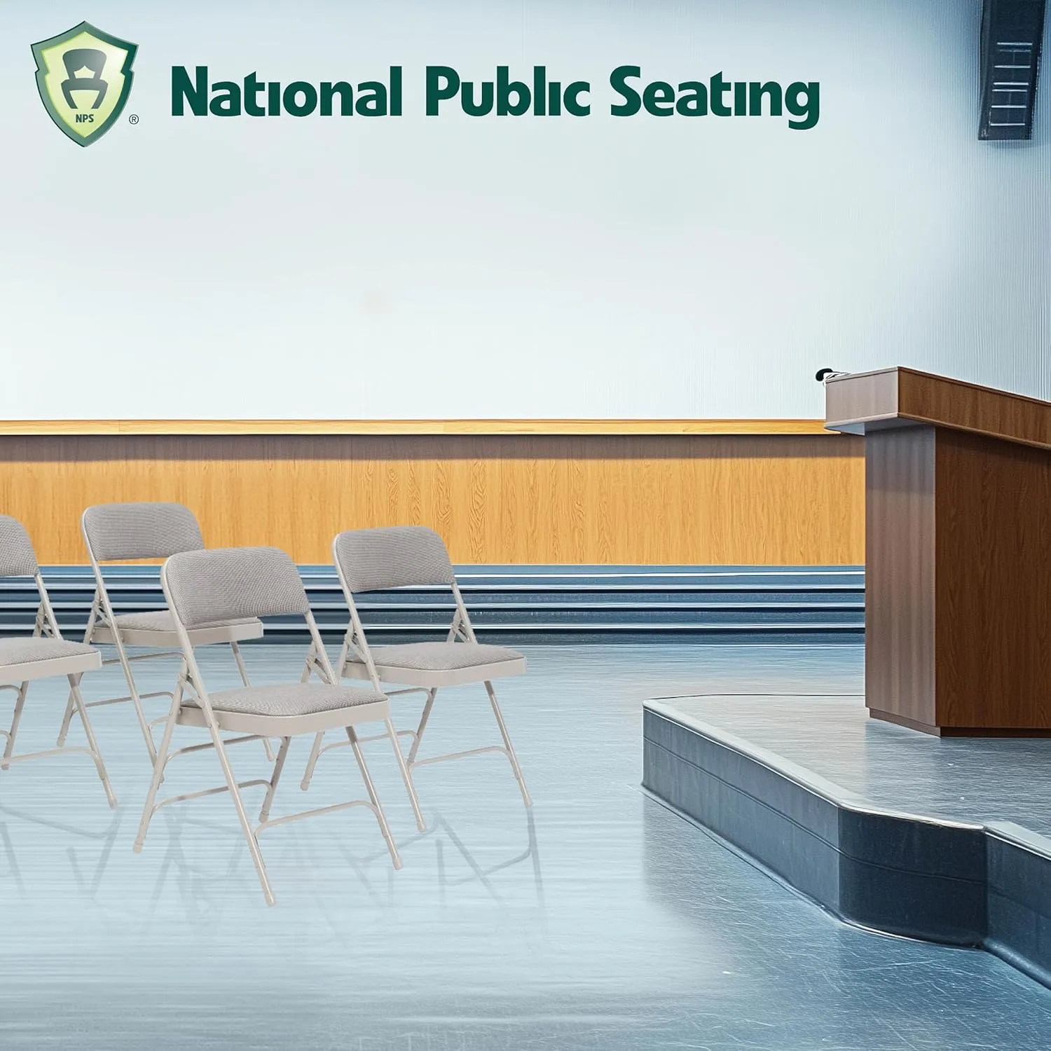 National Public Seating 2302 Deluxe Fabric Upholstered Triple Brace Double Hinge Premium Folding Chair, Graystone Surface