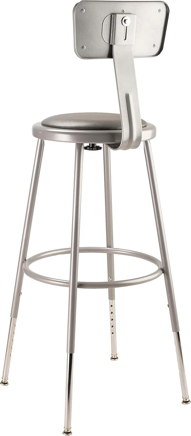 National Public Seating 6424HB Grey Steel Stool with Vinyl Upholstered Seat Adjustable and Backrest, 25"-33"