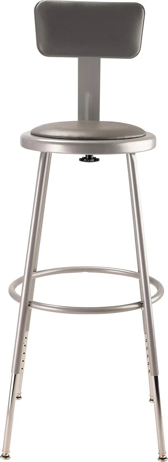 National Public Seating 6424HB Grey Steel Stool with Vinyl Upholstered Seat Adjustable and Backrest, 25"-33"