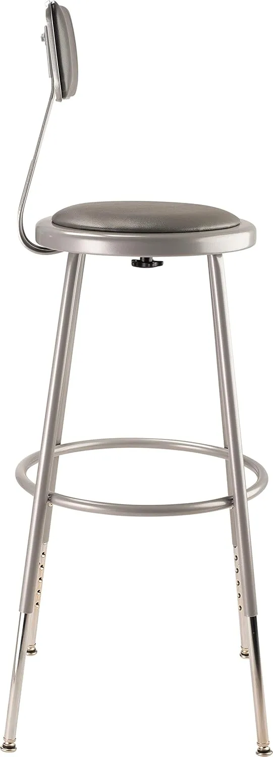 National Public Seating 6424HB Grey Steel Stool with Vinyl Upholstered Seat Adjustable and Backrest, 25"-33"