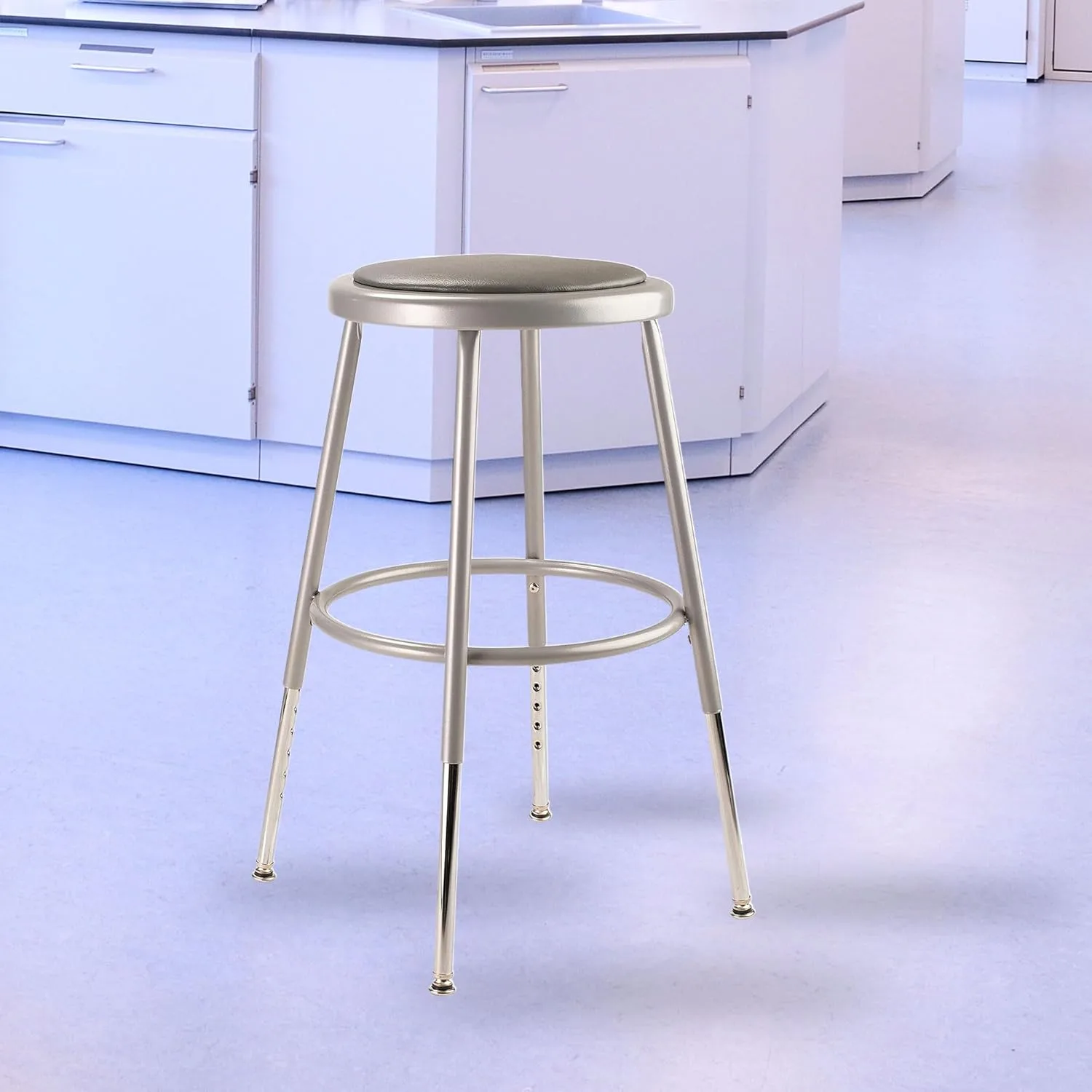 National Public Seating Grey Steel Stool With Vinyl Upholstered Seat Adjustable, 19" x 27"
