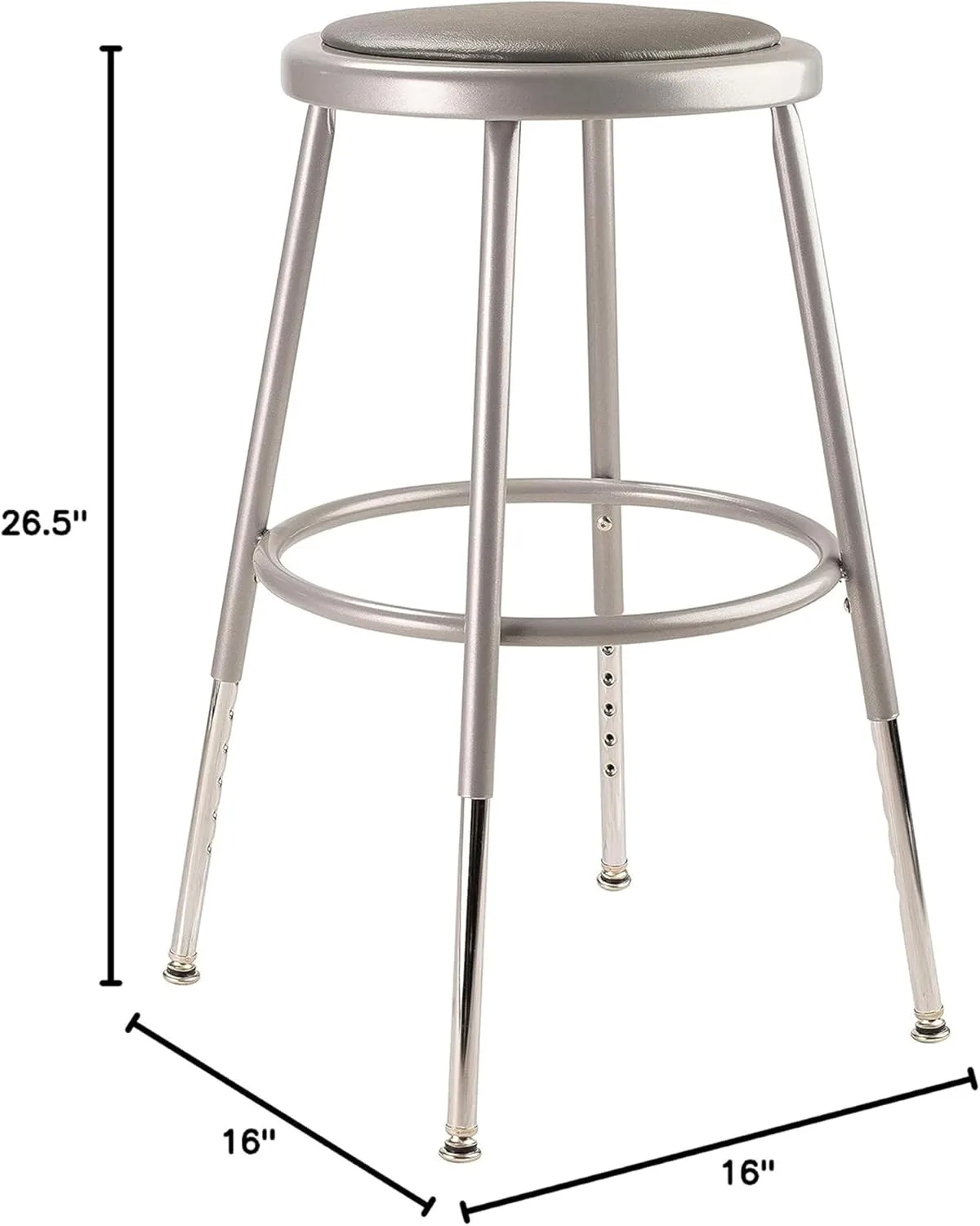 National Public Seating Grey Steel Stool With Vinyl Upholstered Seat Adjustable, 19" x 27"