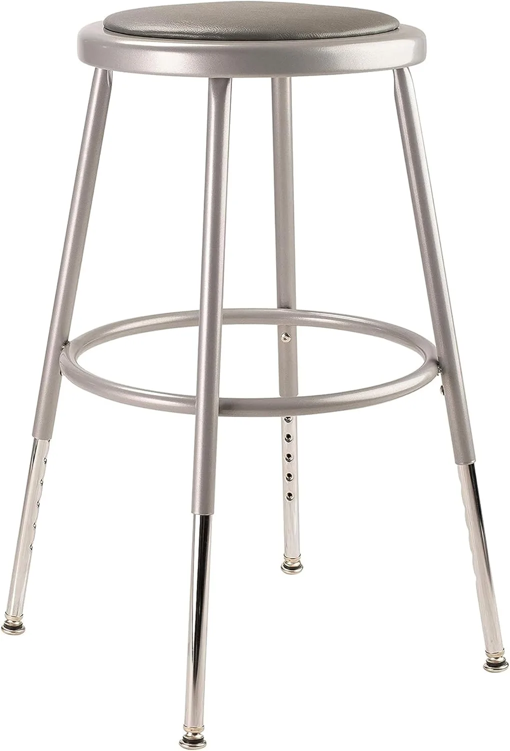 National Public Seating Grey Steel Stool With Vinyl Upholstered Seat Adjustable, 19" x 27"