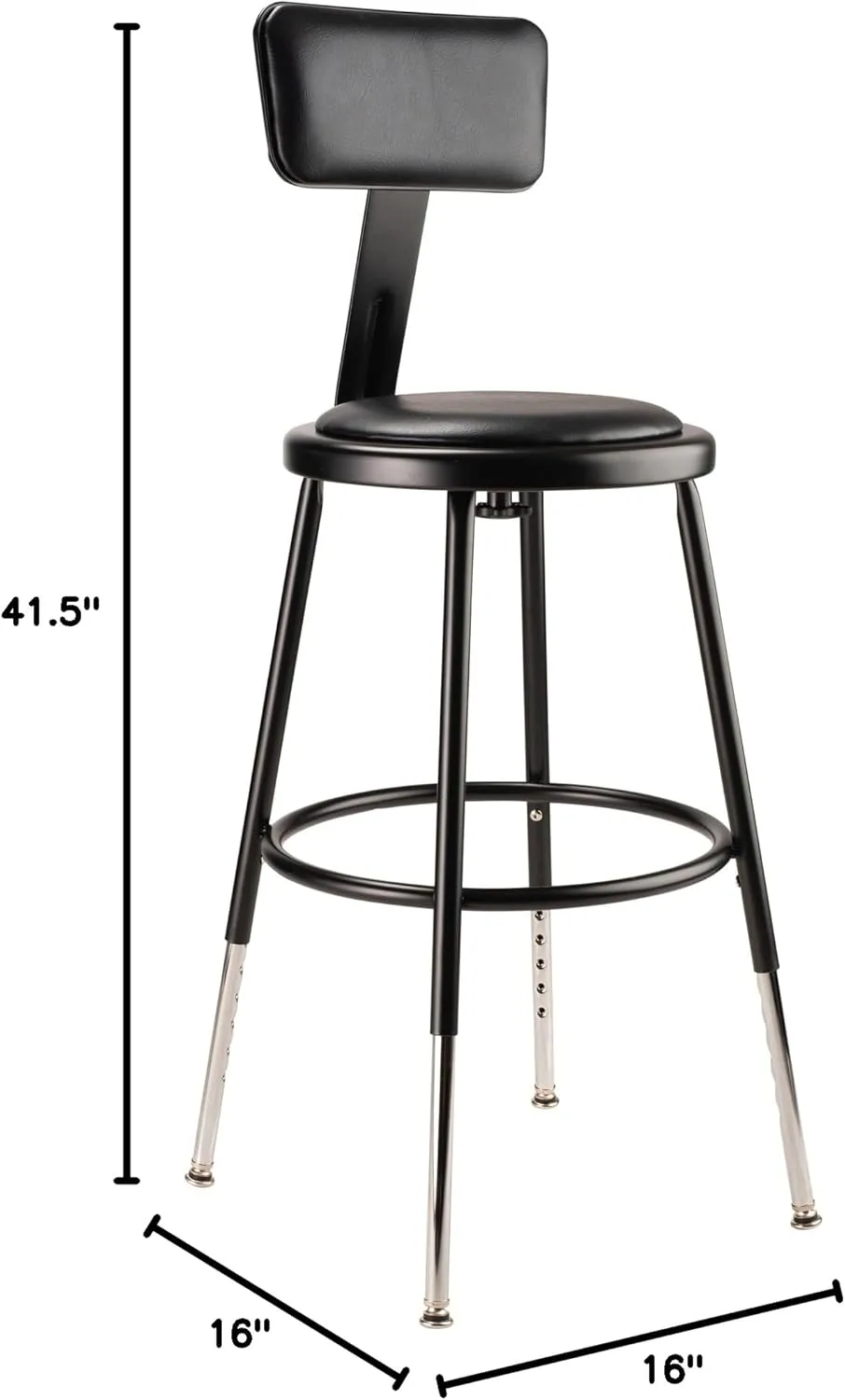 NPS 19"-27" Height Adjustable Heavy Duty Vinyl Padded Steel Stool with Backrest
