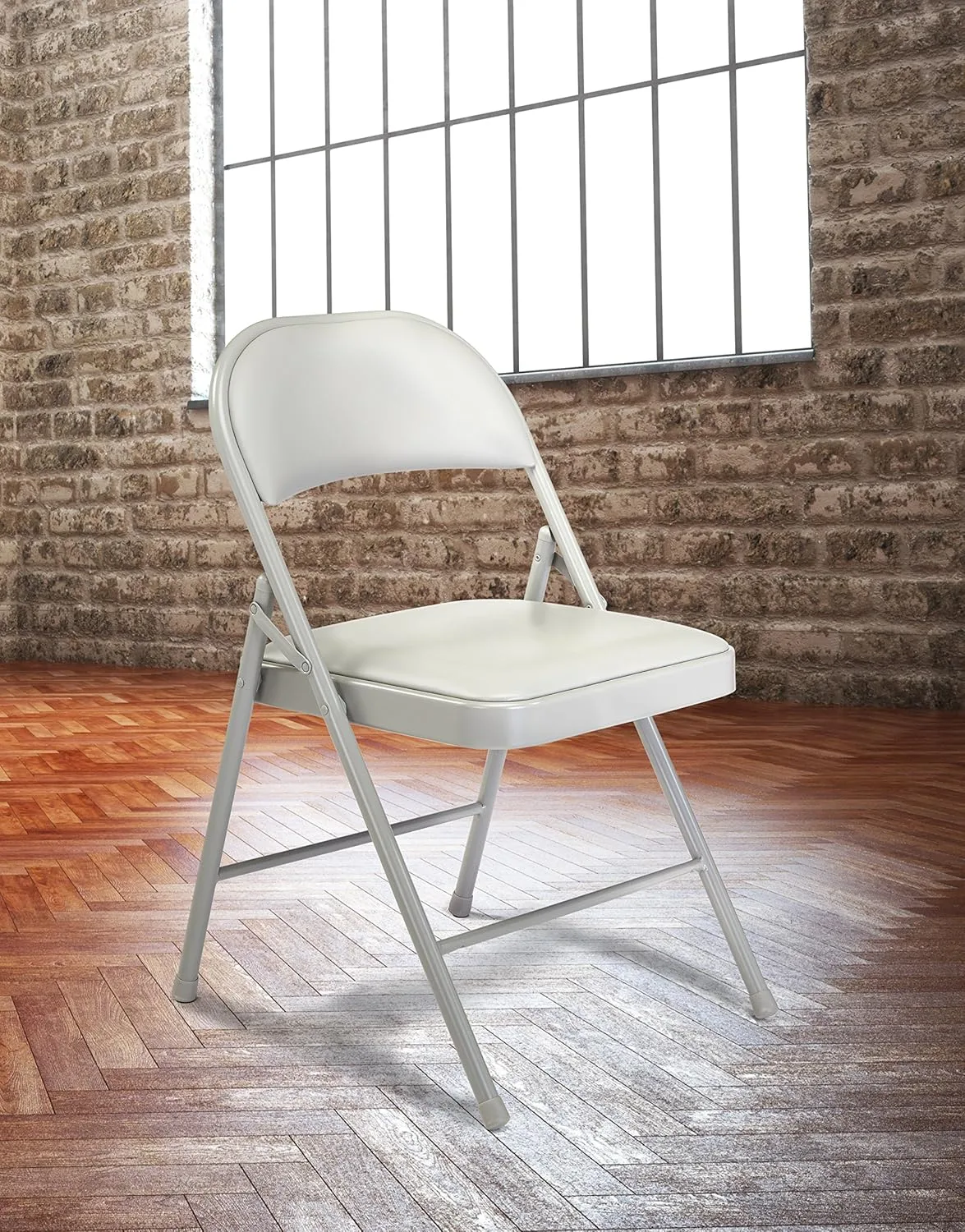 Commercialine Vinyl Padded Steel Folding Chair, Gray (Pack of 4) - Supports 250 lb