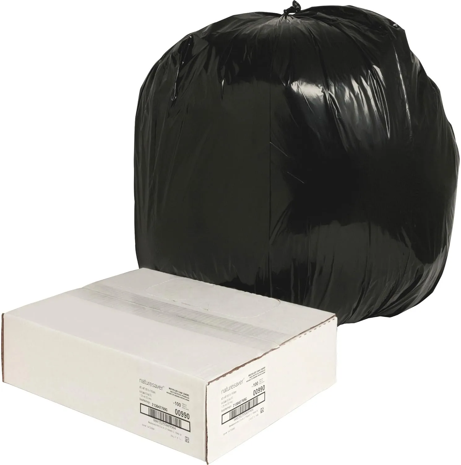 Nature Saver 1.25 mil Can Liners - 45 Gal, 40 x 46 in, 75% Recycled, Box of 100