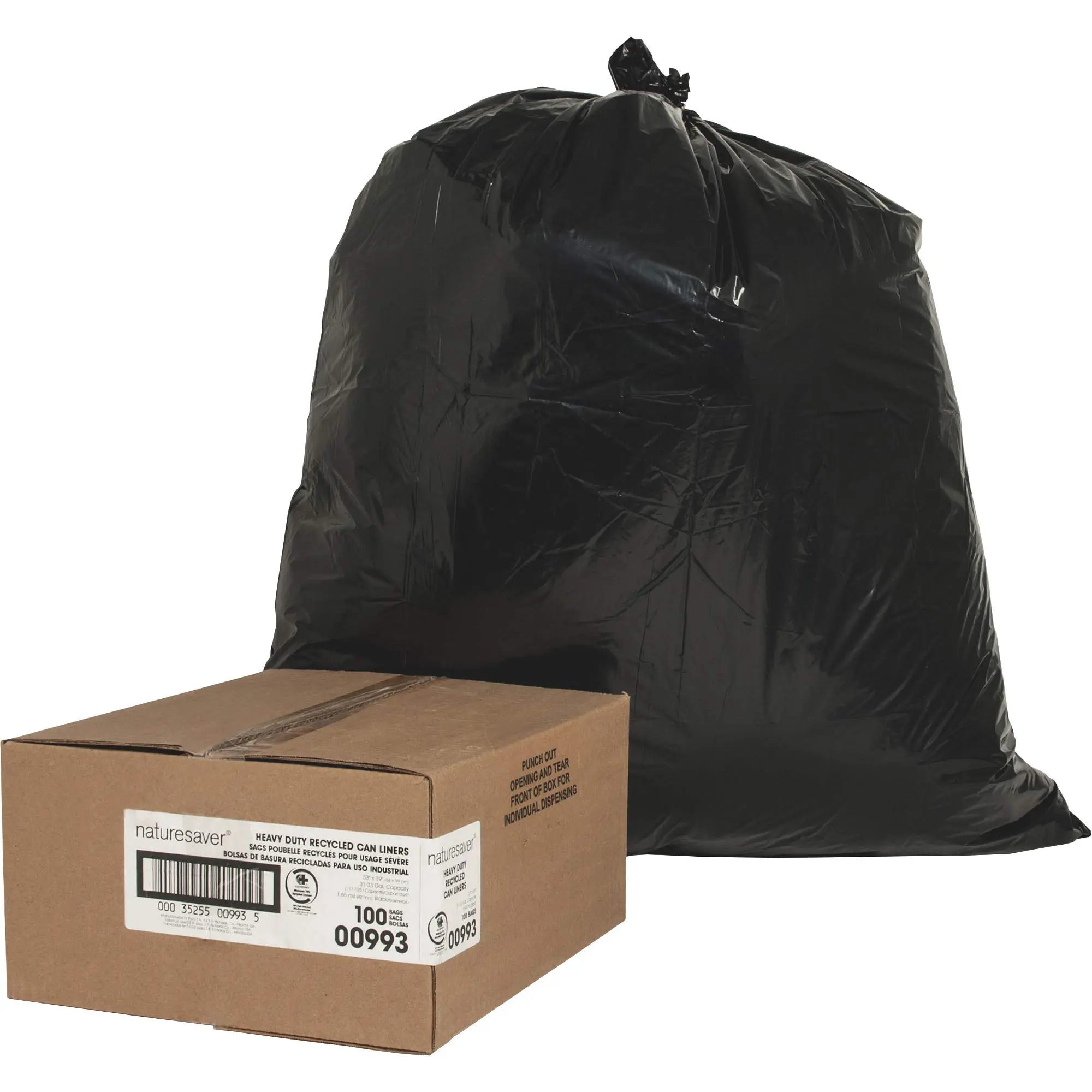 NATURE SAVER Heavy-Duty Recycled Trash Liners, Star-Bottom, Coreless Dispenser, Box of 100