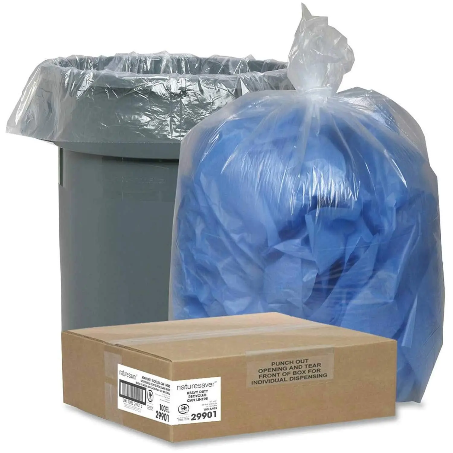 Nature Saver Trash Can Liners, 45 Gallon, 30% Recycled, Clear, 100 Count