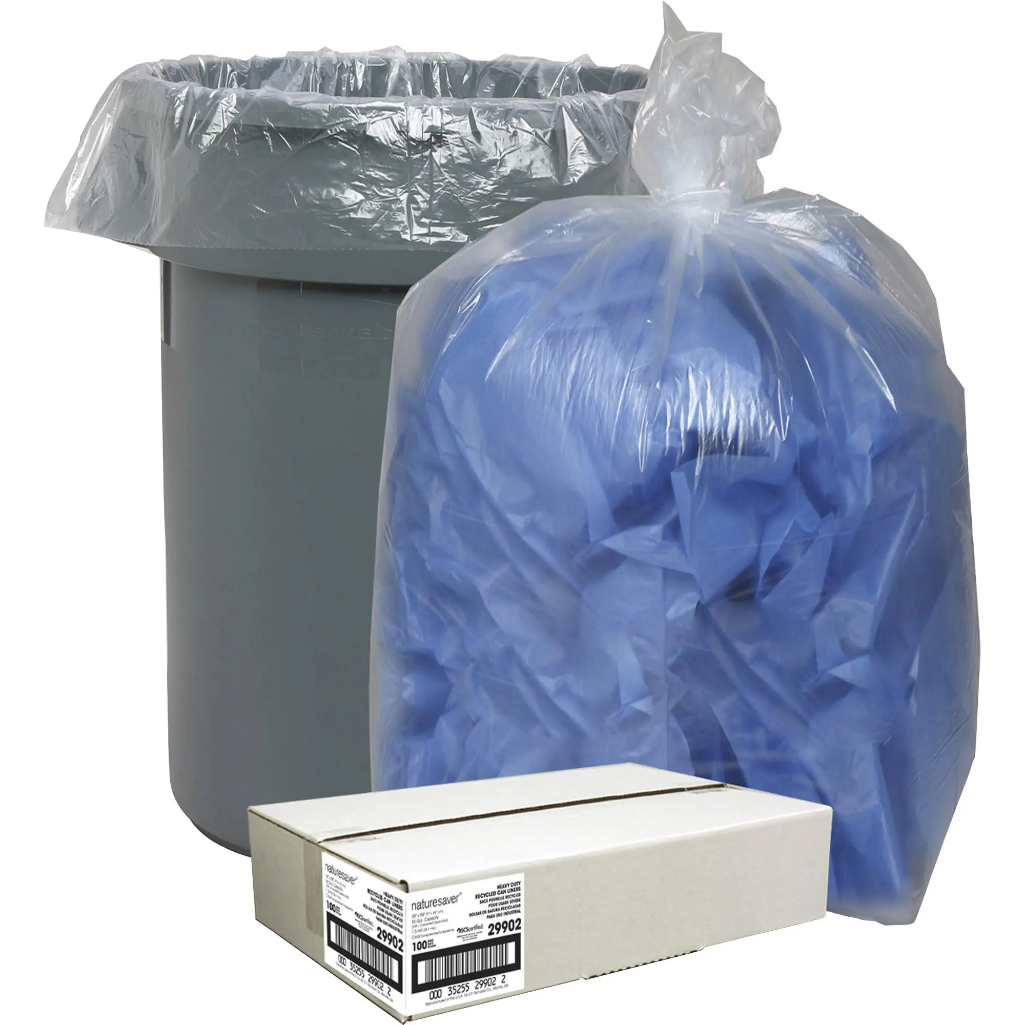 Nature Saver Recycled Trash Bags, 55 Gallon, Box of 100 - Clear