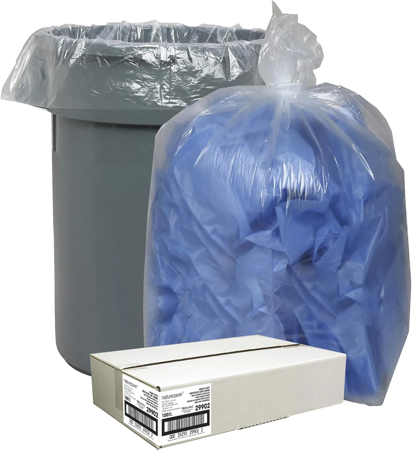 Nature Saver Recycled Trash Bags, 55 Gallon, Box of 100 - Clear
