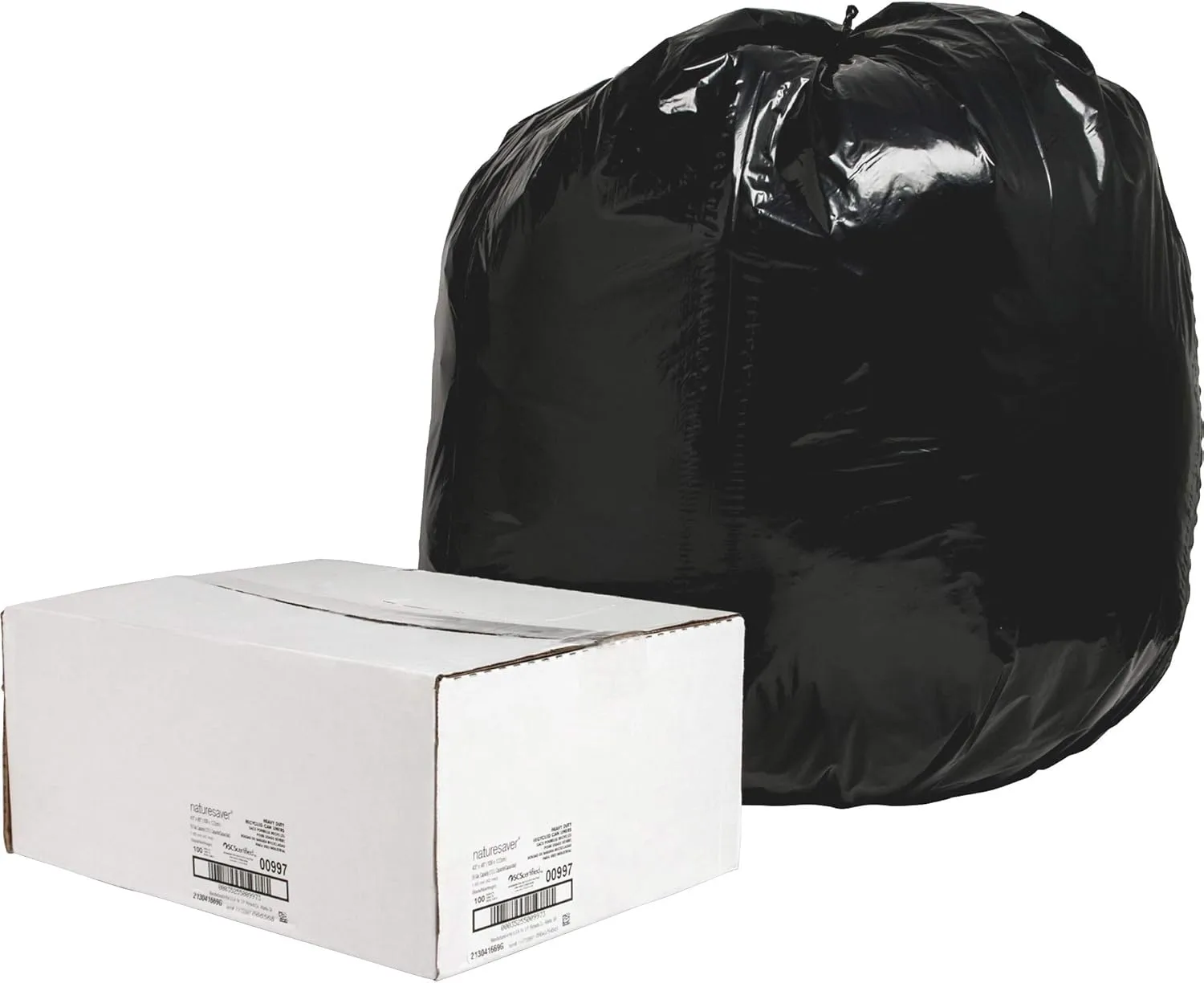 Nature Saver 1.65 mil Heavy Duty Can Liners, 56 Gallons, 43in x 48in, Box of 100