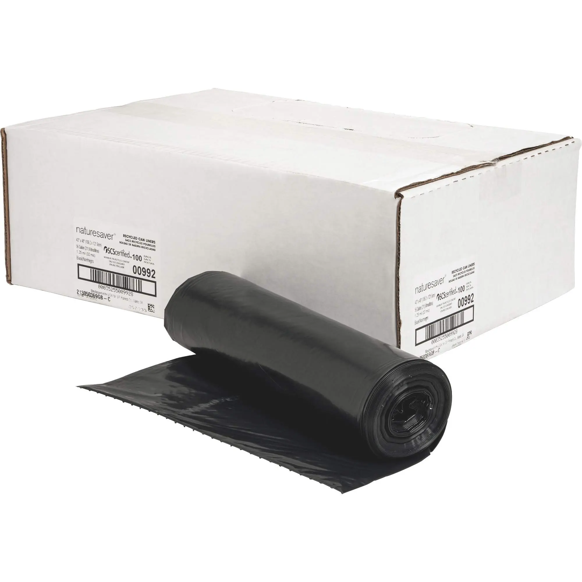 Nature Saver 56-Gallon Black Low-Density Recycled Trash Bags, 100 Count