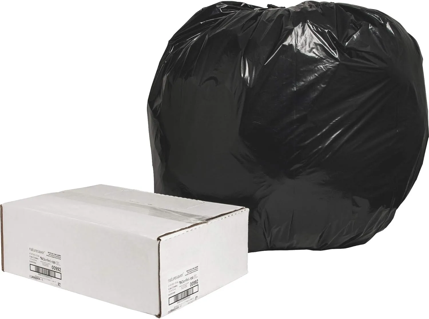 Nature Saver 56-Gallon Black Low-Density Recycled Trash Bags, 100 Count