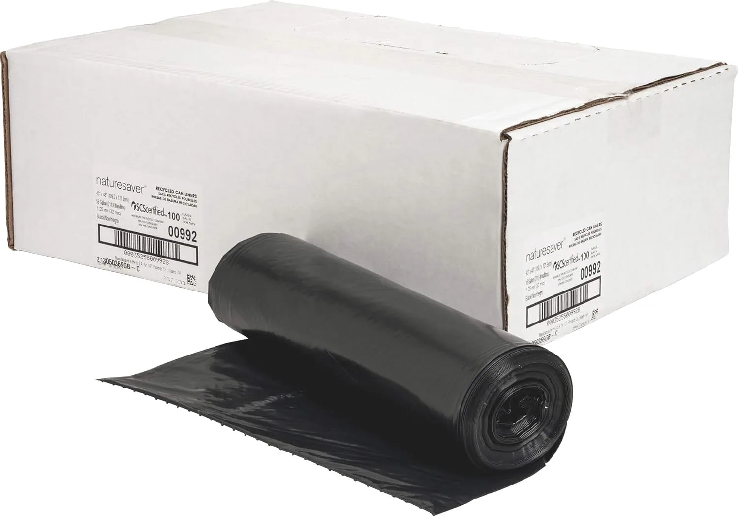 Nature Saver 56-Gallon Black Low-Density Recycled Trash Bags, 100 Count