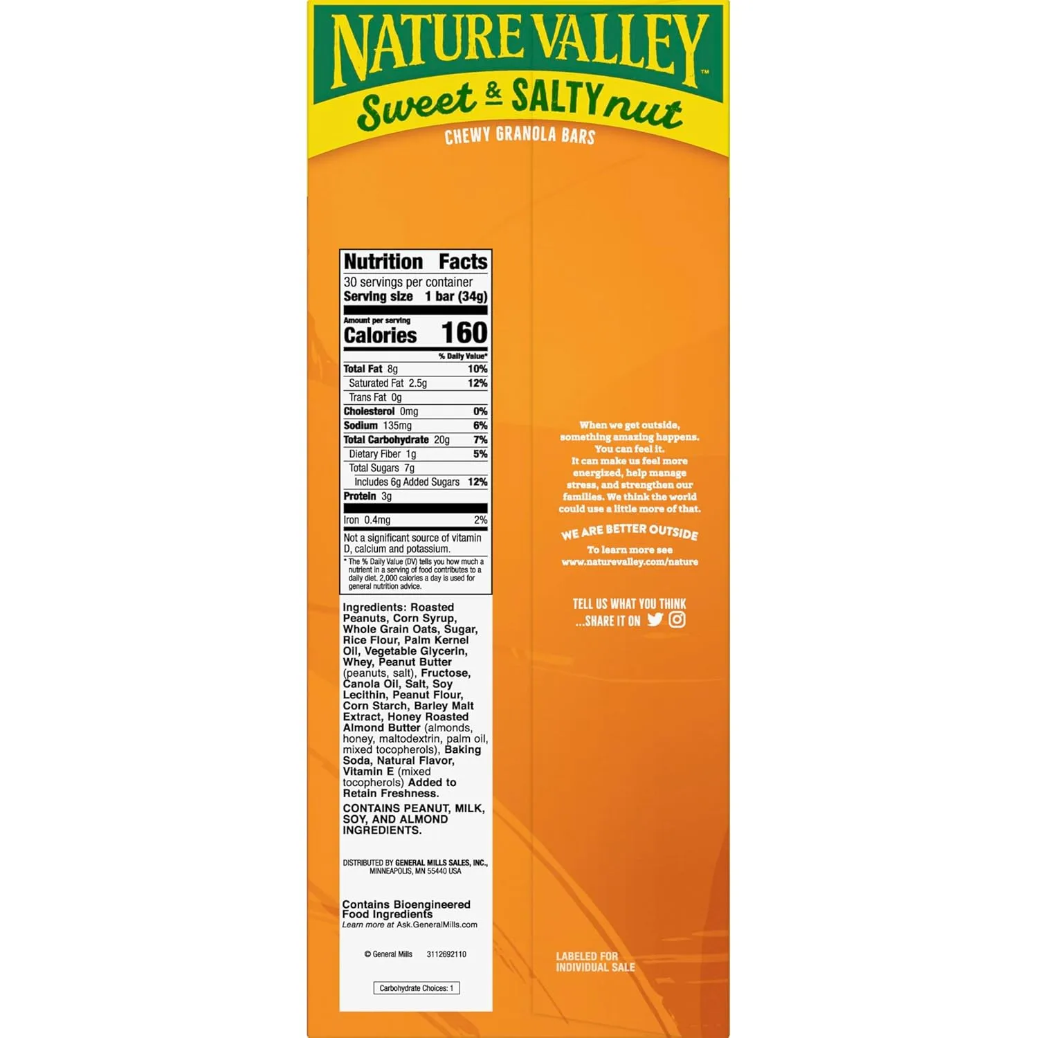 Nature Valley Sweet and Salty Granola Bars, Peanut, 30 Bars, 36 OZ Peanut 30 Count (Pack of 1)