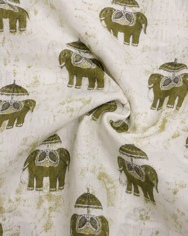 Women's Off-White Elephant Print Cotton Bell Sleeve Kurti