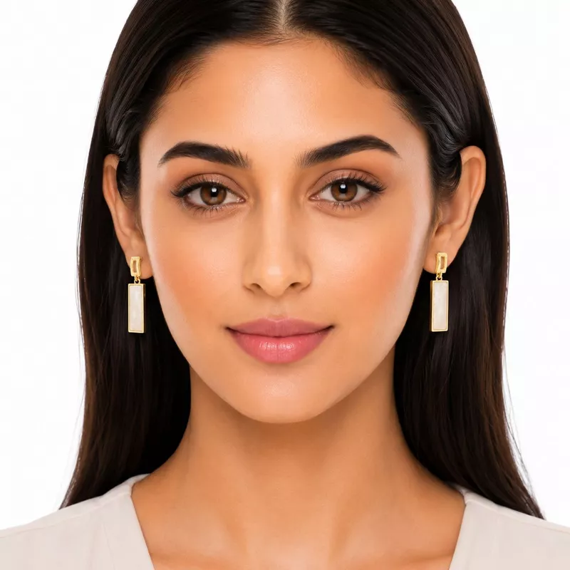 Geometric Mother-of-Pearl Gold Drop Earrings