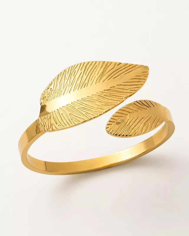 Textured Dual Leaf Gold Adjustable Cuff Bracelet
