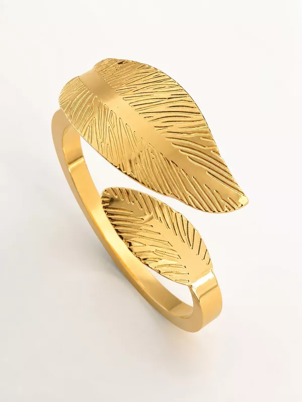 Textured Dual Leaf Gold Adjustable Cuff Bracelet