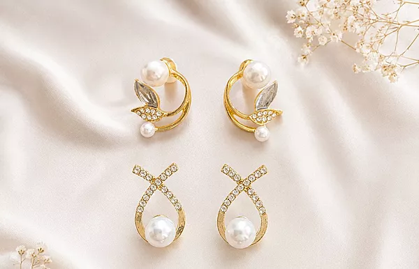 Pearl Luxe Crystal Earrings Set (2 Pairs)