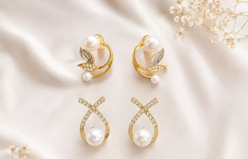 Pearl Luxe Crystal Earrings Set (2 Pairs)