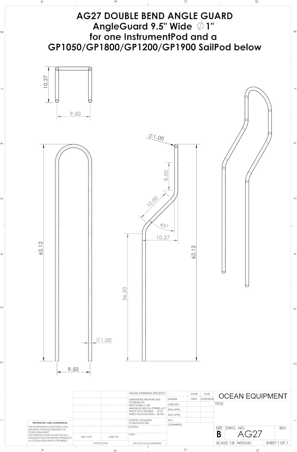 NavPod AG27 AngleGuard - Double Bend - 9.5" Wide - 1" Diameter