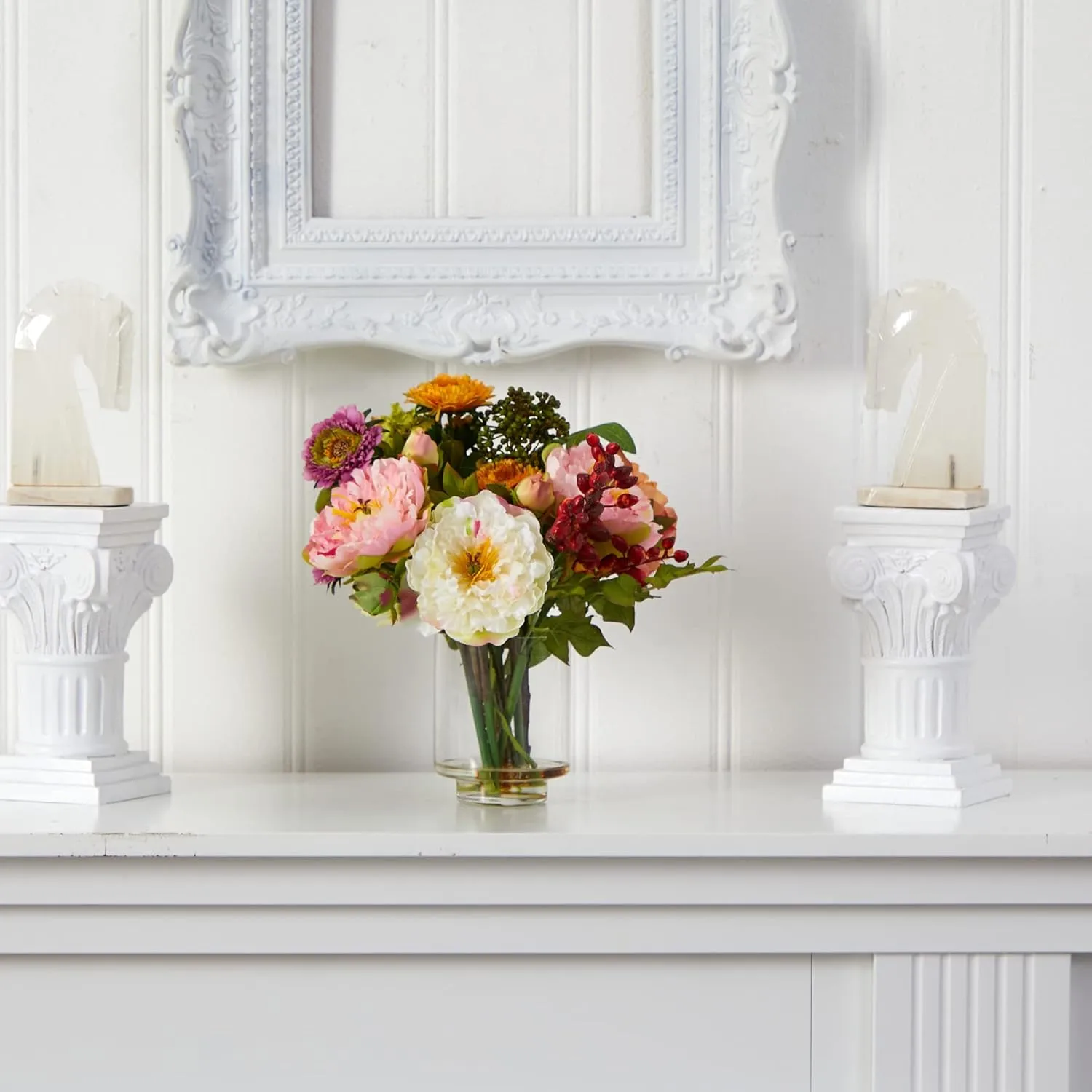 Nearly Natural 4689 Mini Peony Silk Arrangement, Assorted 10 x 10 x 10 Arrangement