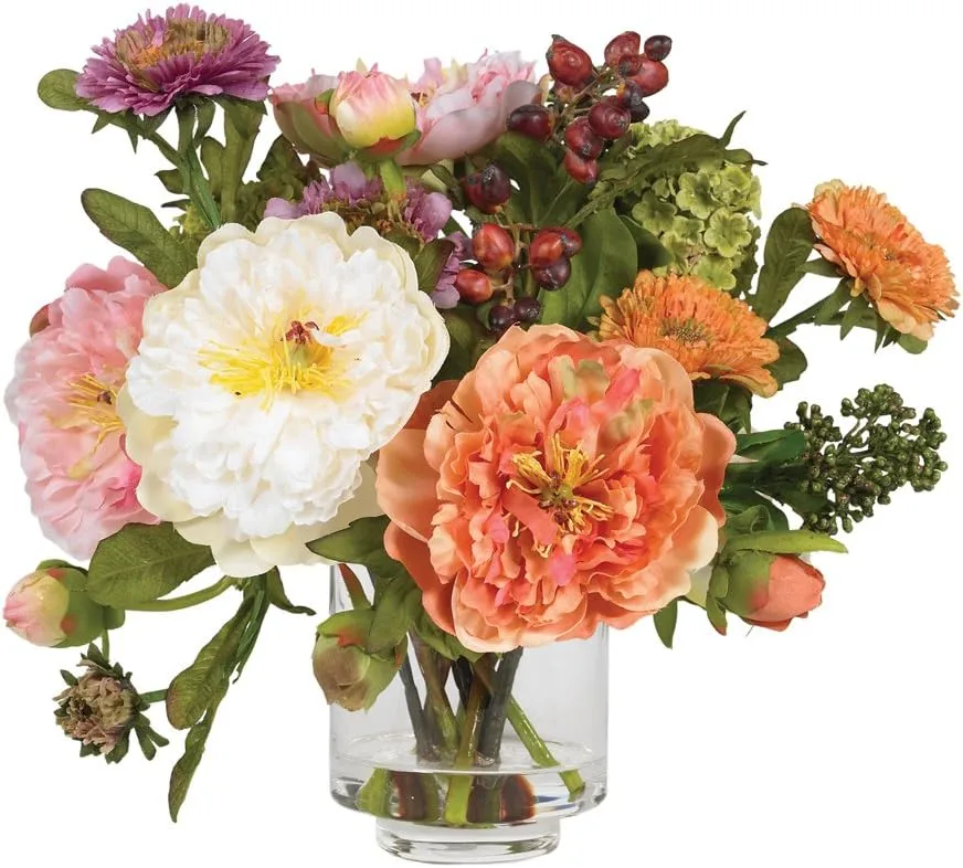 Nearly Natural 4689 Mini Peony Silk Arrangement, Assorted 10 x 10 x 10 Arrangement