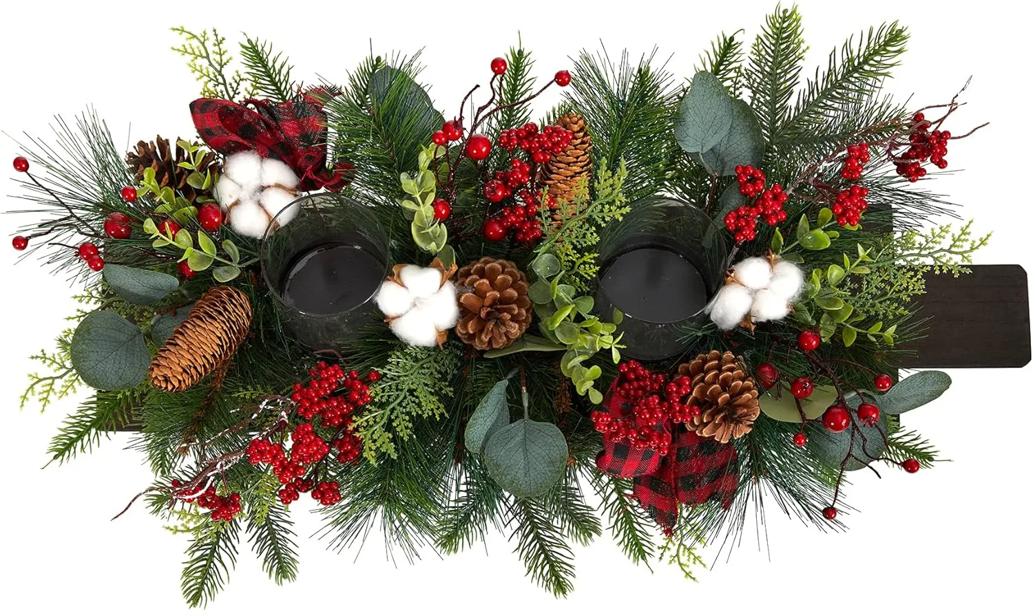 Nearly Natural 24in. Holiday Berries, Pinecones and Eucalyptus Christmas Artificial Arrangement Cutting Board Wall Décor