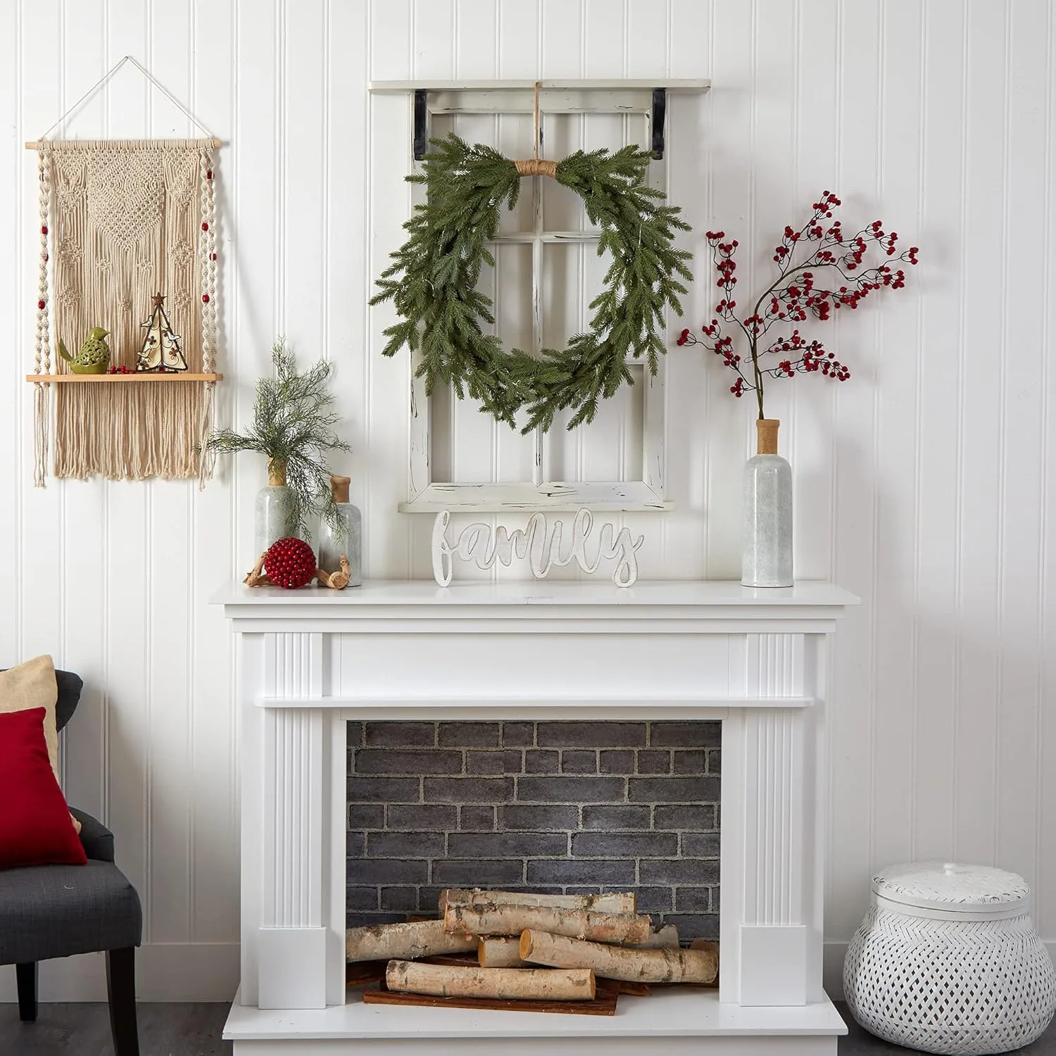 Nearly Natural 24in. Holiday Christmas Pre-Lit Cascading Pine Artificial Wreath