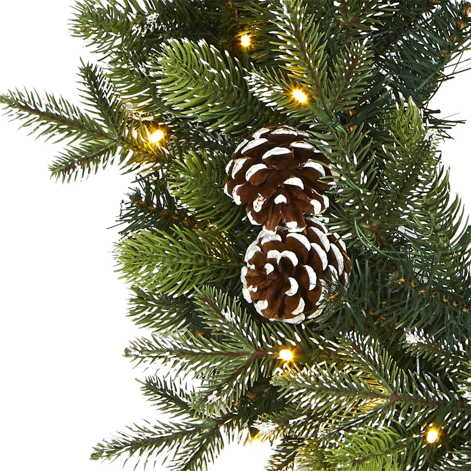 Nearly Natural 24in. Snowed Pinecone Artificial Christmas Wreath with 35 Clear LED Lights, Green, 5x24x24