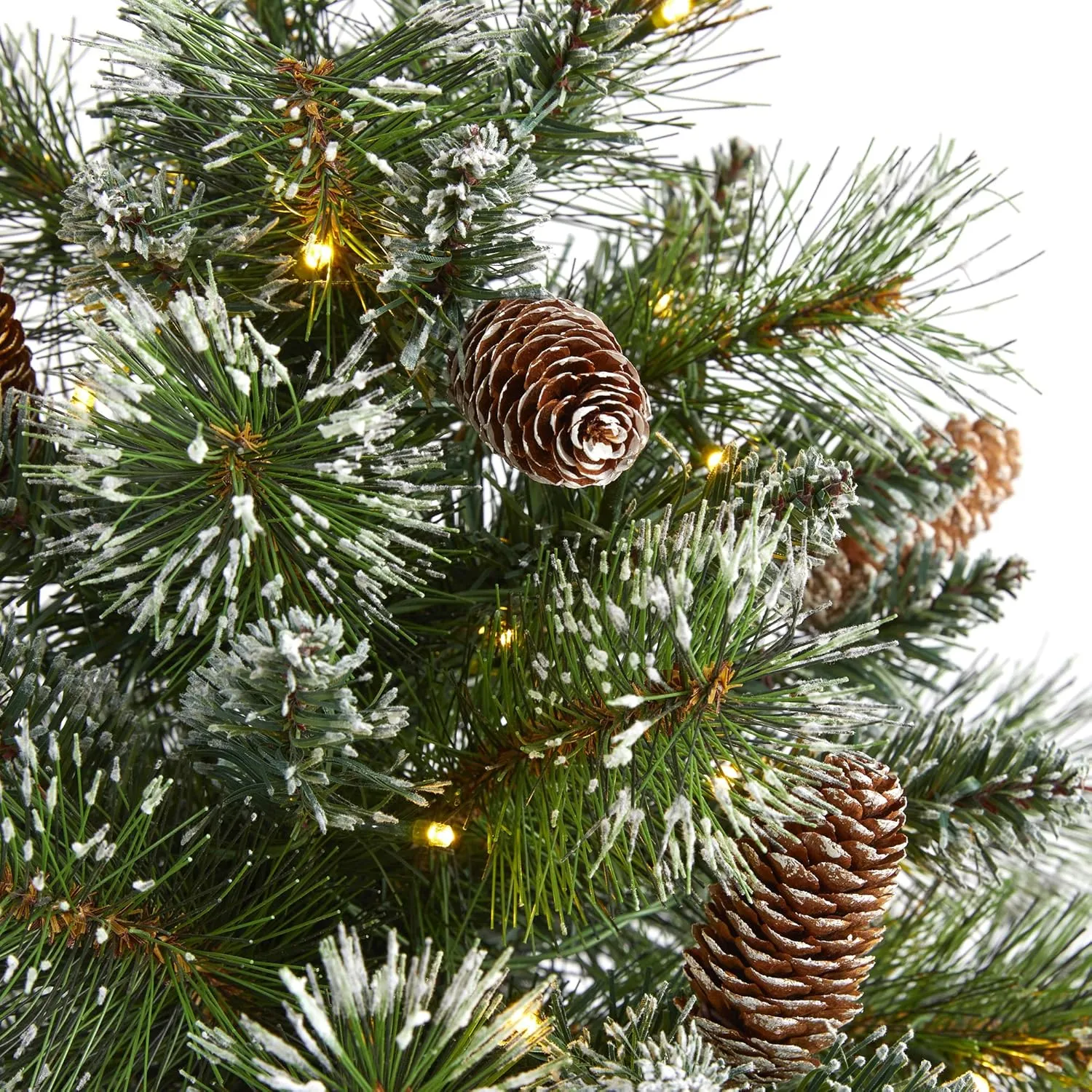 Nearly Natural 2ft. Frosted Pine Artificial Christmas Tree with 35 Clear LED Lights, Pinecones and Burlap Base