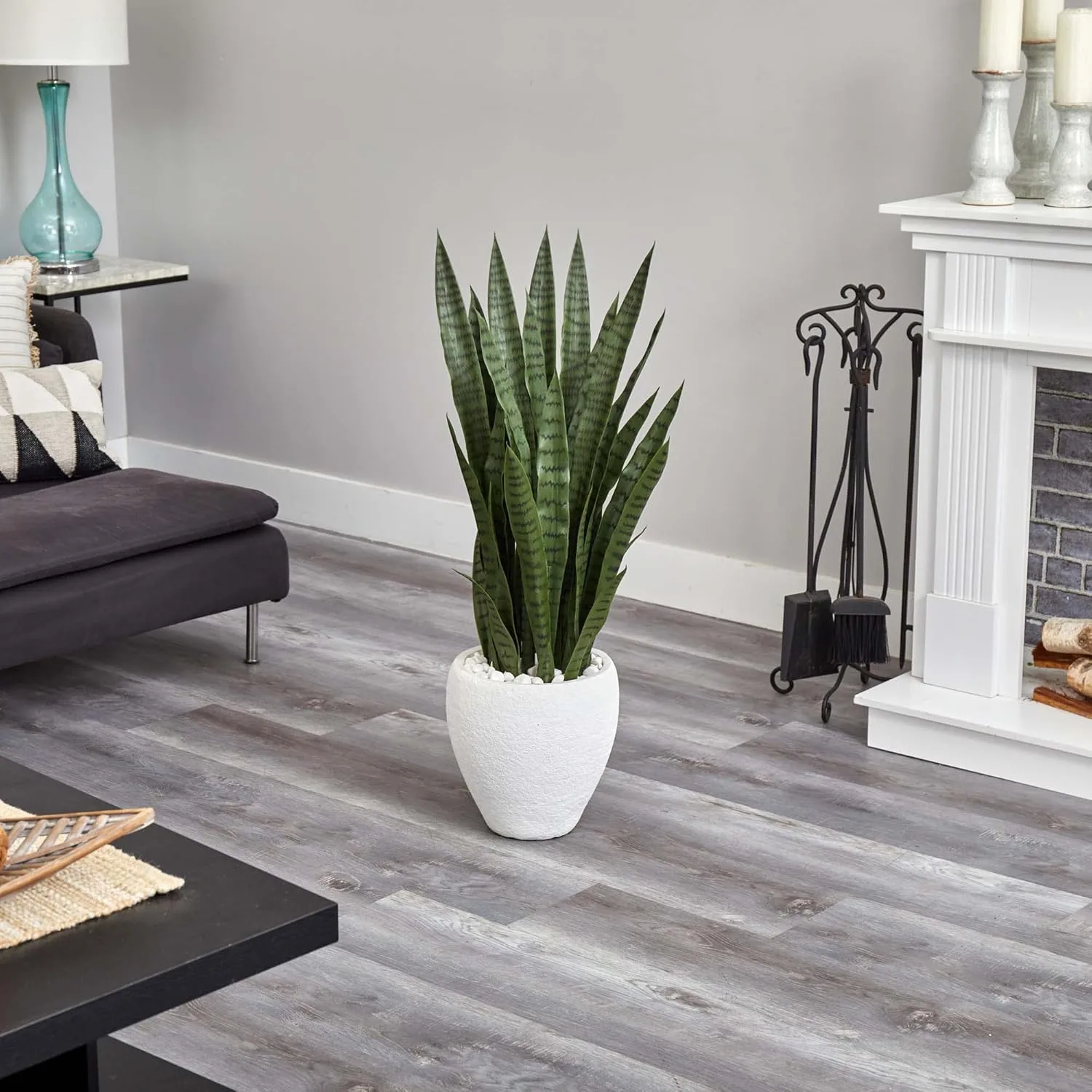 Nearly Natural 3.5-ft Artificial Tall Snake Plant Sansevieria, Yellow Faux Snake Plant for Indoor Home Decor in White