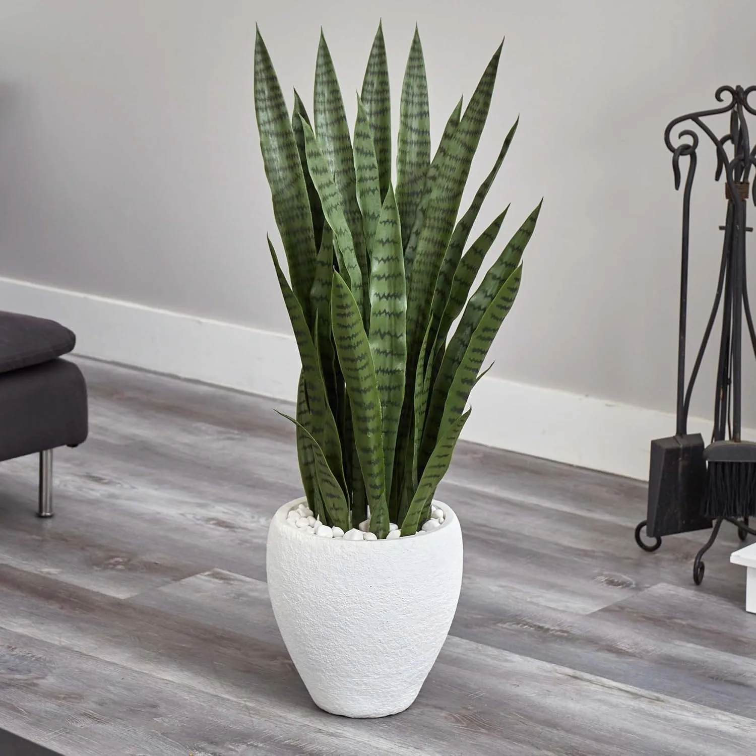 Nearly Natural 3.5-ft Artificial Tall Snake Plant Sansevieria, Yellow Faux Snake Plant for Indoor Home Decor in White