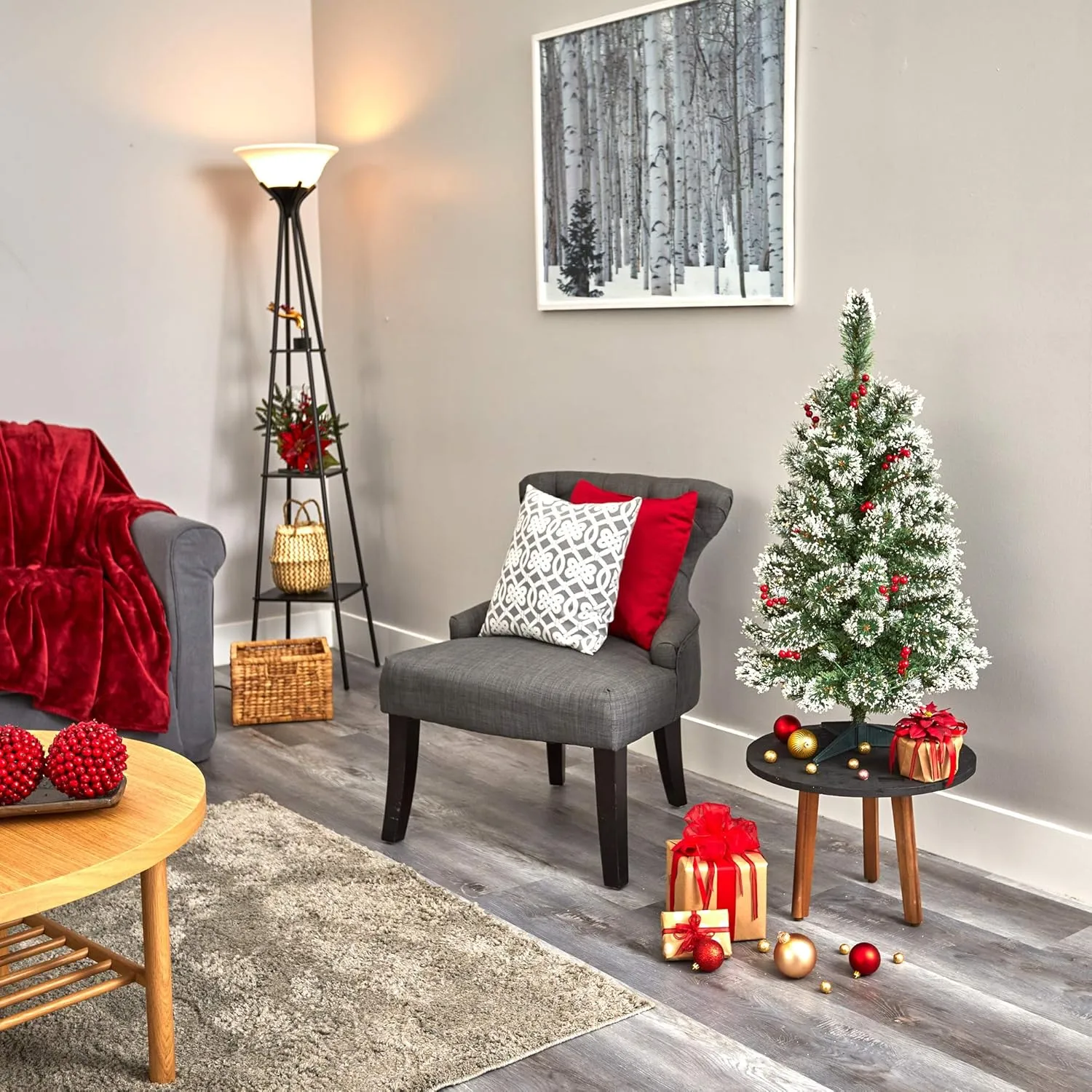 Nearly Natural 3ft. Frosted Swiss Pine Artificial Christmas Tree with 50 Clear LED Lights and Berries