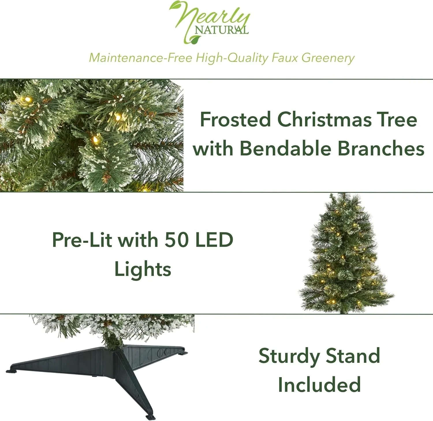 Nearly Natural 3ft. Wisconsin Slim Snow Tip Pine Artificial Christmas Tree with 50 Clear LED Lights