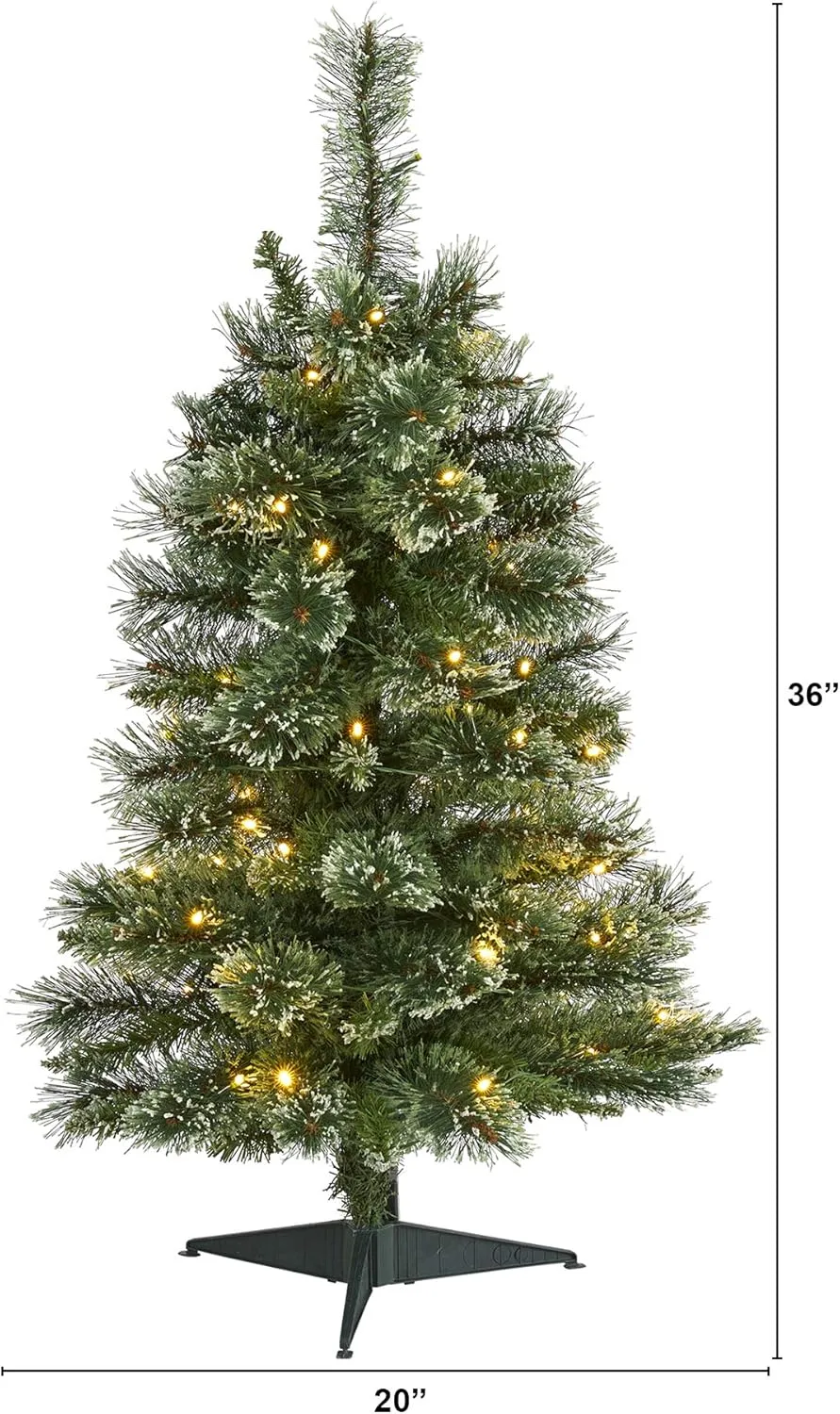 Nearly Natural 3ft. Wisconsin Slim Snow Tip Pine Artificial Christmas Tree with 50 Clear LED Lights