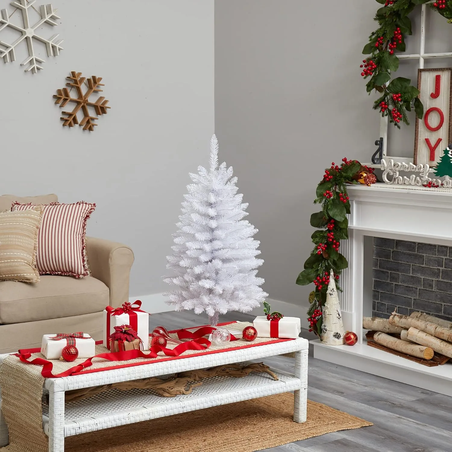 Nearly Natural 3ft. Slim White Artificial Christmas Tree with 50 Warm White LED Lights and 161 Bendable Branches