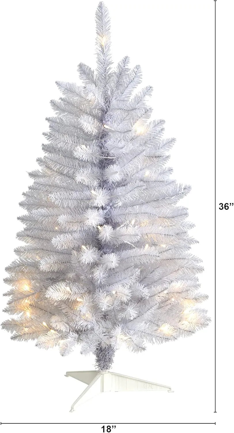 Nearly Natural 3ft. Slim White Artificial Christmas Tree with 50 Warm White LED Lights and 161 Bendable Branches