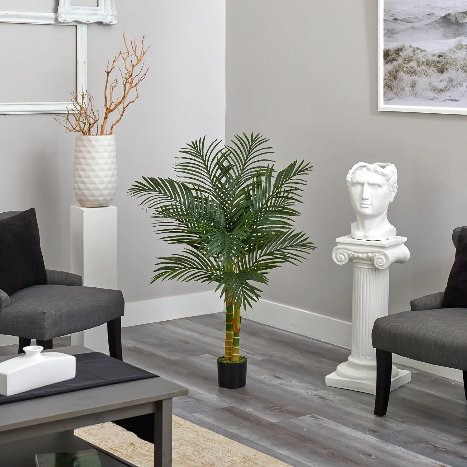 Nearly Natural Golden Cane Palm 48inH Artificial Plant With Planter, 48inH x 16inW x 16inD, Green/Black